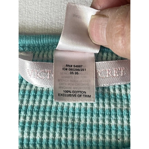 Victoria's Secret T Shirt Sz S Green Long Sleeves Stripes Cotton Night Shirt? - Picture 5 of 10